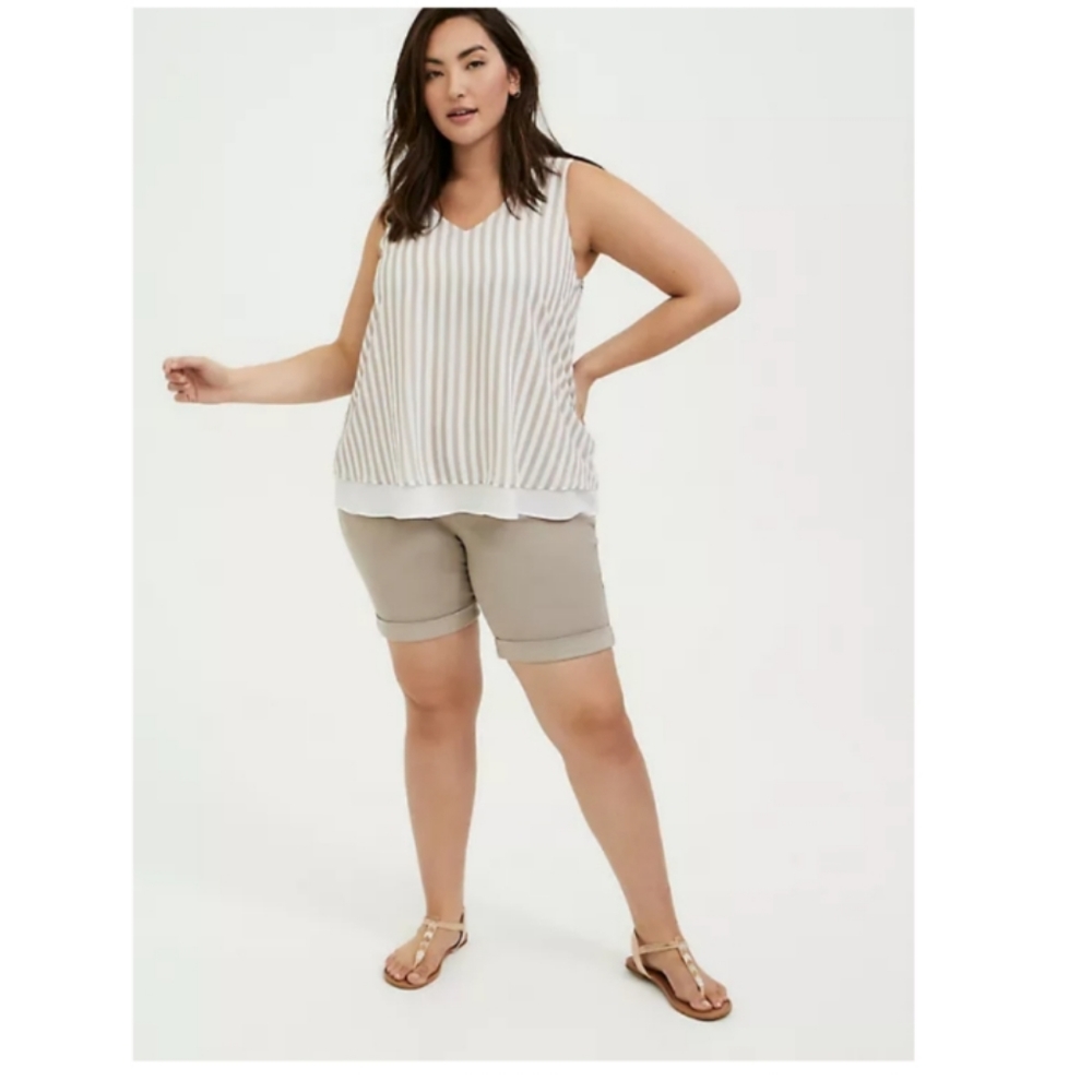 Taupe and white double layer chiffon tank top